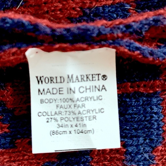 Cost Plus World Market Women’s Oversized Blue Red Coat Faux Fur Removable Collar - Picture 5 of 7